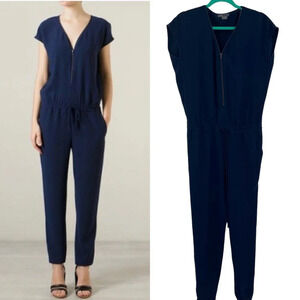 VINCE Navy Blue Zip Front Short Sleeve Jumpsuit Size 2